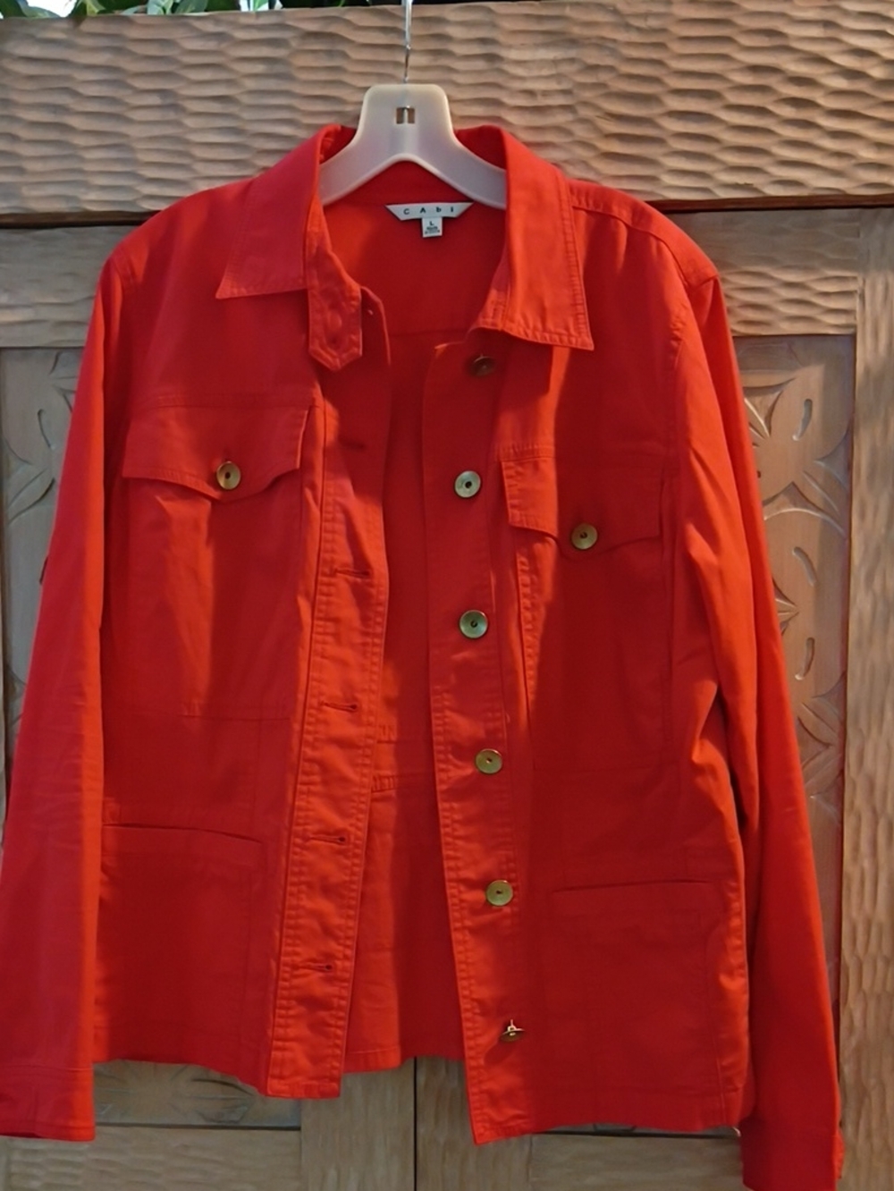 CAbi Women's Red Lightweight Shirt Jacket with Button Front